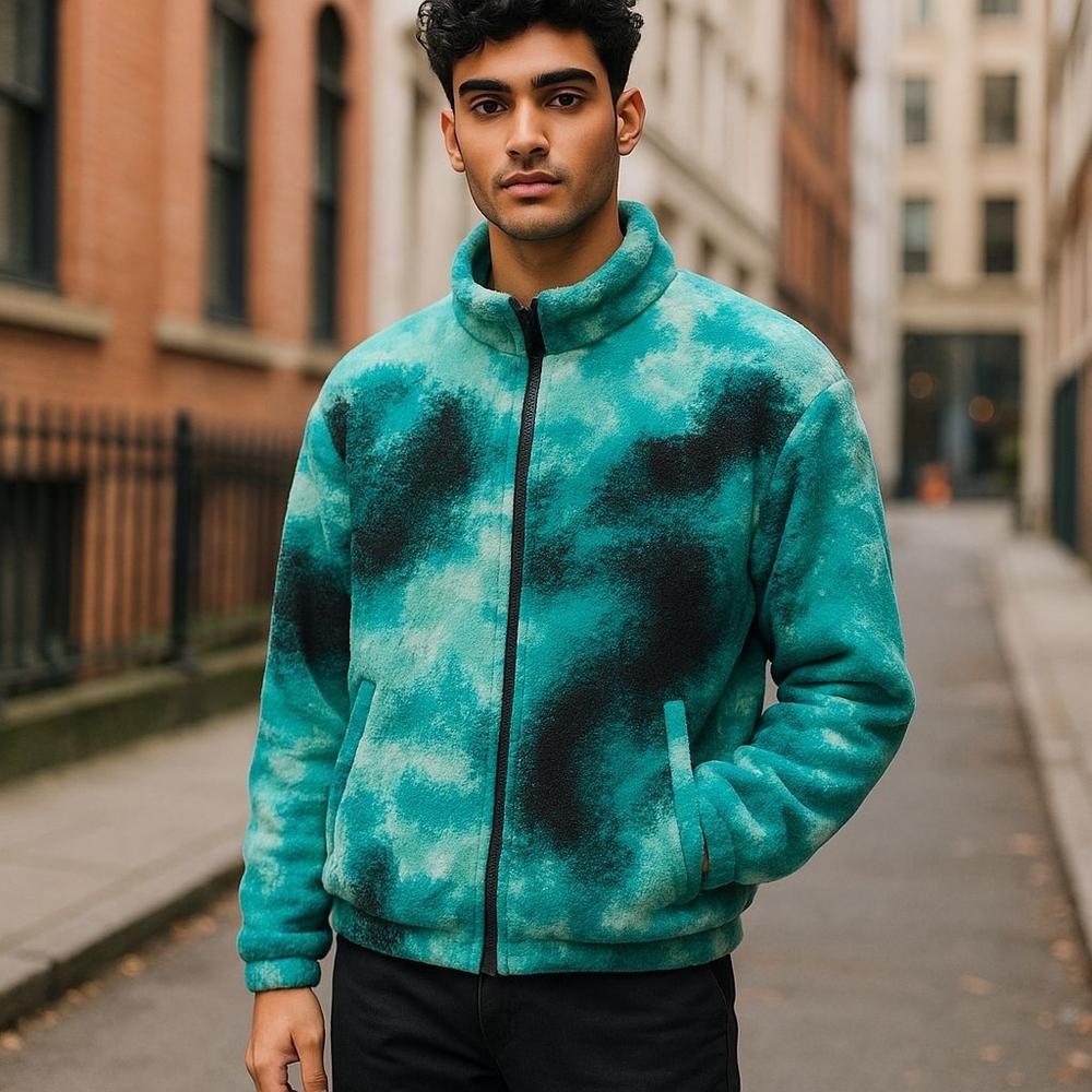 MNML Teal and Black Fleece Jacket